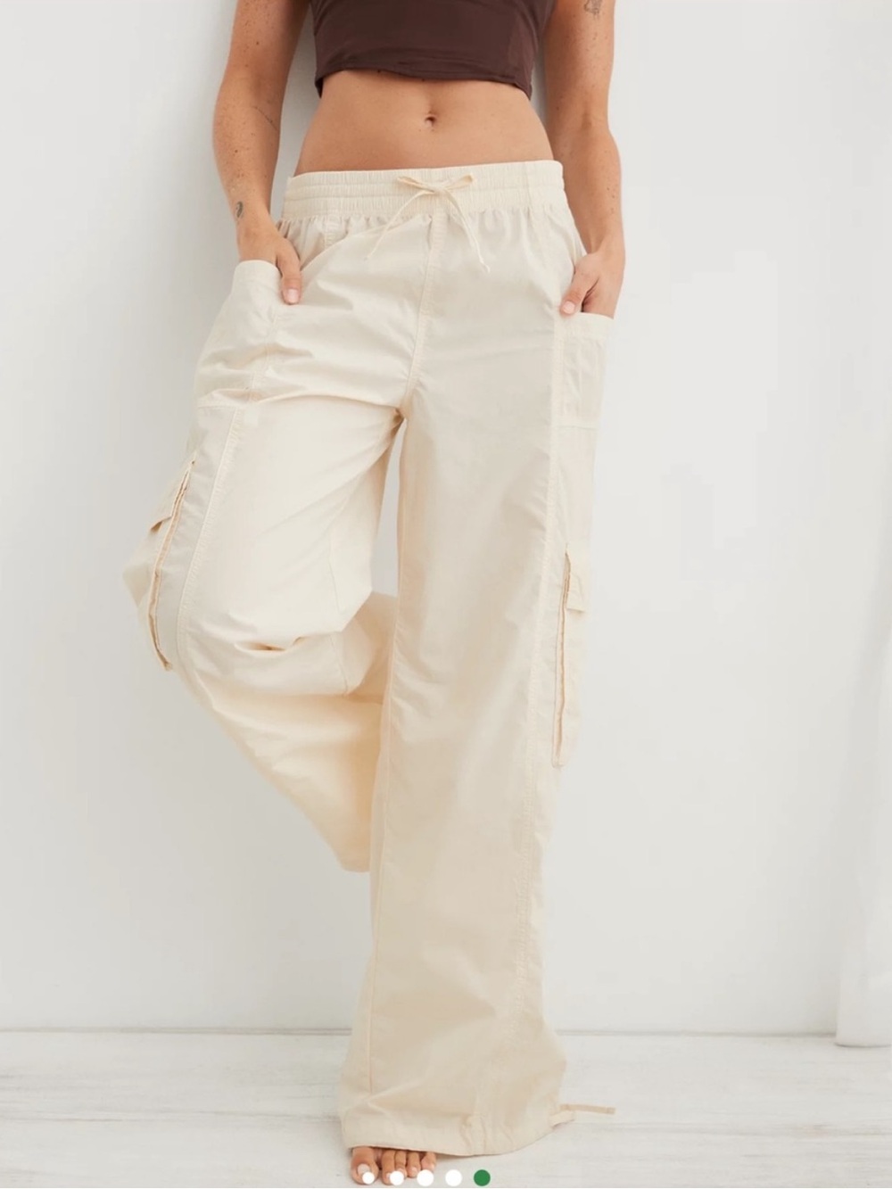 Aerie Go For It High Waisted Trendy Cargo Pants White Cream Baggy Wide Leg Y2K